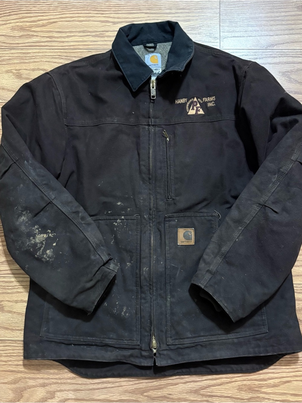 Vintage Carhartt Sherpa Lined Coat Jacket Farm Company Logo Large Brown